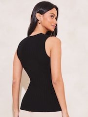 Lipsy Black Knitted Button V Neck Sleeveless Vest Top - Image 3 of 4