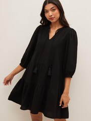 VERO MODA Black Cheesecloth Tiered Summer Smock Dress - Image 1 of 6