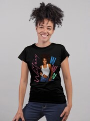 All + Every Black Whitney Houston Posing Pink Signature Music Women's T-Shirt - Image 1 of 3