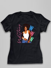 All + Every Black Whitney Houston Posing Pink Signature Music Women's T-Shirt - Image 2 of 3