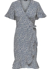 ONLY Blue Floral Ditsy Short Sleeve Wrap Summer Midi Dress - Image 5 of 5