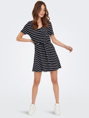 ONLY Curve Navy Blue & White Stripes V Neck Jersey T-Shirt Dress - Image 2 of 4