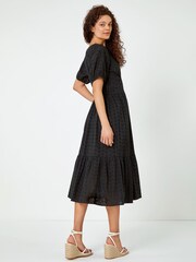 Roman Black Broderie Puff Sleeve Tiered Midi Dress - Image 3 of 5