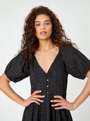 Roman Black Broderie Puff Sleeve Tiered Midi Dress - Image 4 of 5