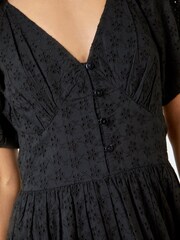 Roman Black Broderie Puff Sleeve Tiered Midi Dress - Image 5 of 5