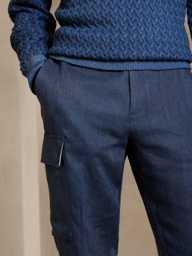 Banana Republic Blue Linen Cargo Dress Trousers - Image 2 of 3