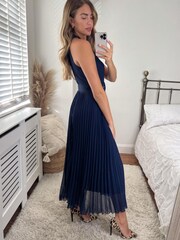 Style Cheat Navy Luisa Halter Pleated Maxi Dress - Image 2 of 4