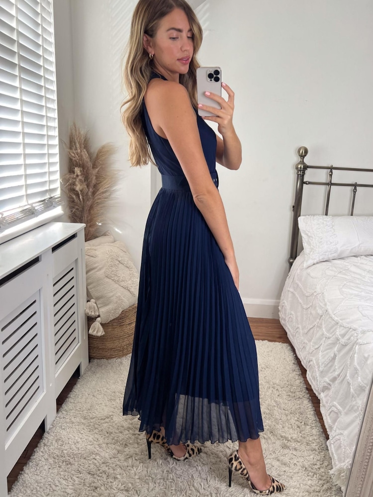 Style Cheat Navy Luisa Halter Pleated Maxi Dress - Image 2 of 4