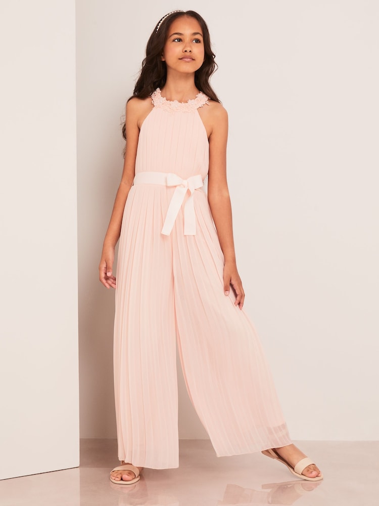 Lipsy Light Pink Pleated Chiffon Occasion Jumpsuit - Image 1 of 4