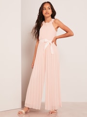 Lipsy Light Pink Pleated Chiffon Occasion Jumpsuit - Image 2 of 4