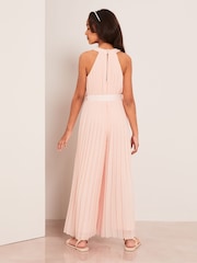 Lipsy Light Pink Pleated Chiffon Occasion Jumpsuit - Image 3 of 4