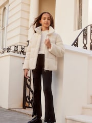 Lipsy Cream Borg Hybrid Bomber Jacket - Image 2 of 4