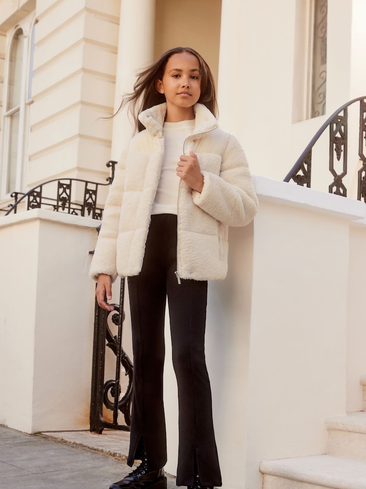 Lipsy Cream Borg Hybrid Bomber Jacket - Image 2 of 4