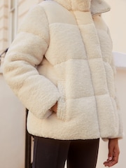 Lipsy Cream Borg Hybrid Bomber Jacket - Image 4 of 4