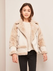 Lipsy Camel Suede Aviator Style Jacket - Image 1 of 4