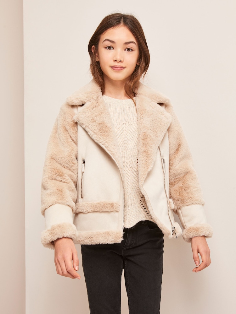 Lipsy Camel Suede Aviator Style Jacket - Image 1 of 4