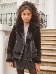 Lipsy Black Suede Aviator Style Jacket - Image 1 of 4