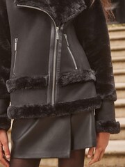 Lipsy Black Suede Aviator Style Jacket - Image 4 of 4