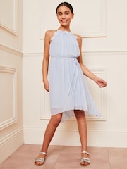 Lipsy Blue Pleated Chiffon Occasion Dress - Image 1 of 4