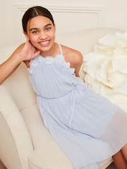Lipsy Blue Pleated Chiffon Occasion Dress - Image 3 of 4