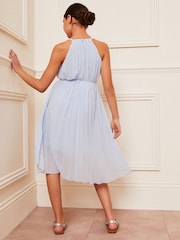 Lipsy Blue Pleated Chiffon Occasion Dress - Image 4 of 4
