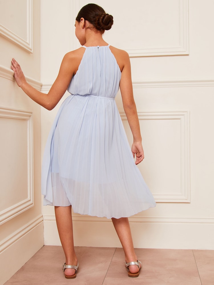 Lipsy Blue Pleated Chiffon Occasion Dress - Image 4 of 4
