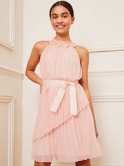 Lipsy Light Pink Pleated Chiffon Occasion Dress - Image 1 of 4