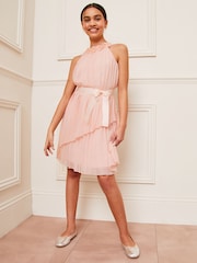 Lipsy Light Pink Pleated Chiffon Occasion Dress - Image 2 of 4