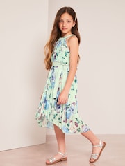 Lipsy Sage Green Floral Pleated Chiffon Occasion Dress - Image 2 of 4