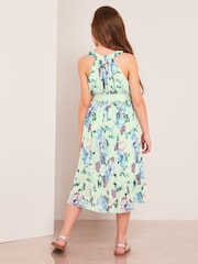 Lipsy Sage Green Floral Pleated Chiffon Occasion Dress - Image 3 of 4