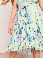Lipsy Sage Green Floral Pleated Chiffon Occasion Dress - Image 4 of 4