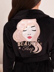 Черный - Велюровый халат с вышивкой Lipsy - Image 4 of 4