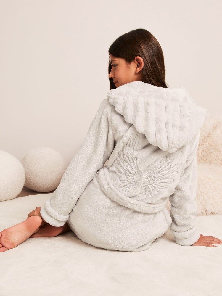 Lipsy Grey Fleece Embroidered Dressing Gown - Image 1 of 4