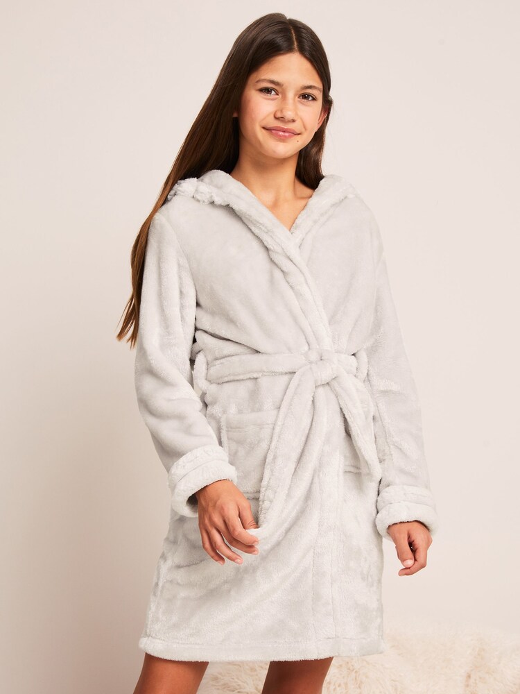 Lipsy Grey Fleece Embroidered Dressing Gown - Image 2 of 4