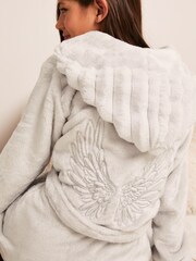 Lipsy Grey Fleece Embroidered Dressing Gown - Image 4 of 4