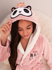 Lipsy Pink Fleece Embroidered Dressing Gown - Image 1 of 4
