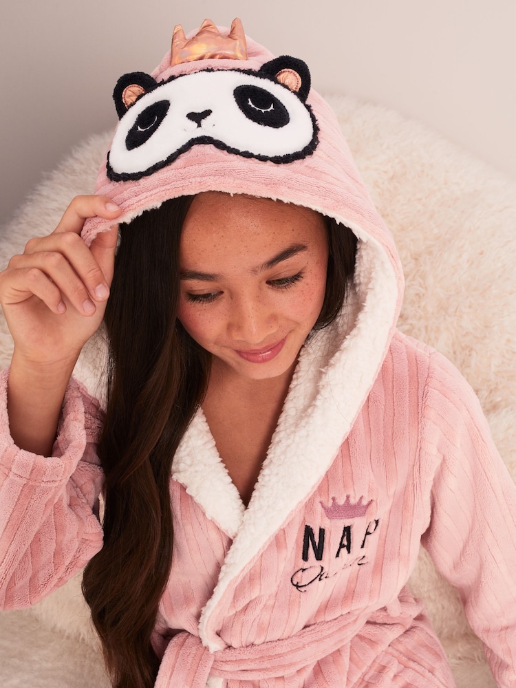 Lipsy Pink Fleece Embroidered Dressing Gown - Image 1 of 4