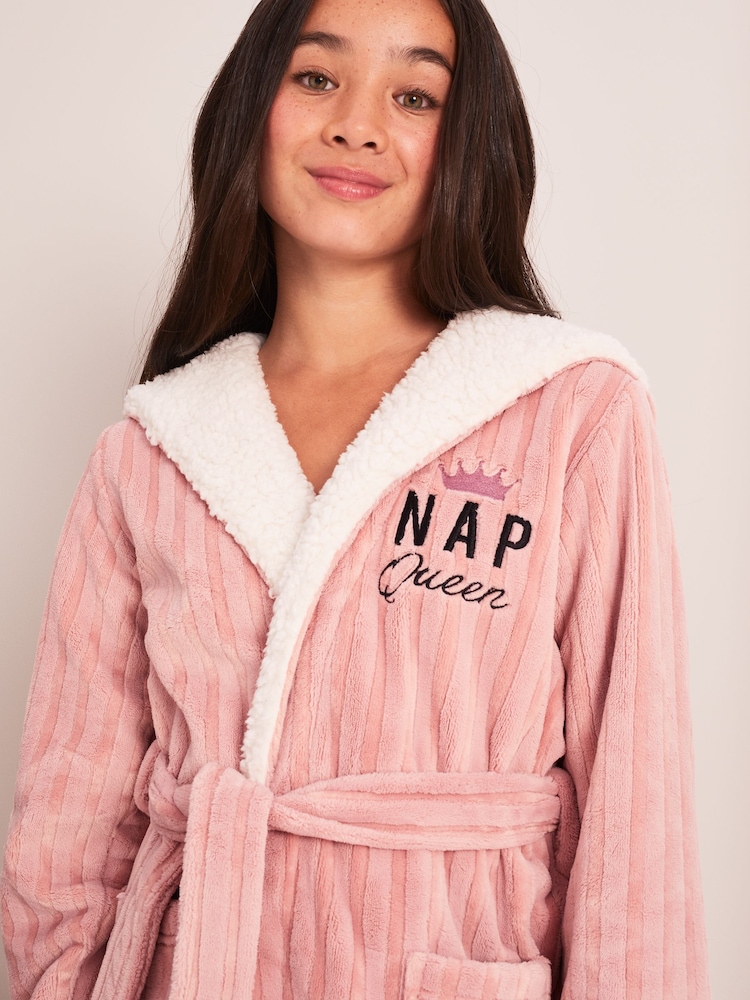 Lipsy Pink Fleece Embroidered Dressing Gown - Image 4 of 4