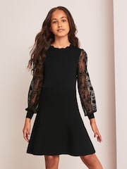 Lipsy Black Organza Sleeve Knitted Dress - Image 1 of 4