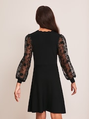Lipsy Black Organza Sleeve Knitted Dress - Image 3 of 4