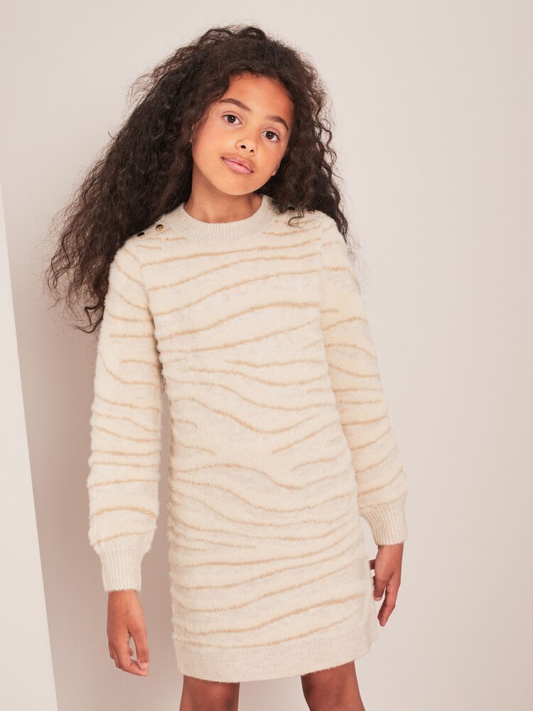 Lipsy Cream Tonal Zebra Knit Dress - Image 1 of 3 Lipsy Cream Tonal Zebra Knit Dress - Image 1 of 3