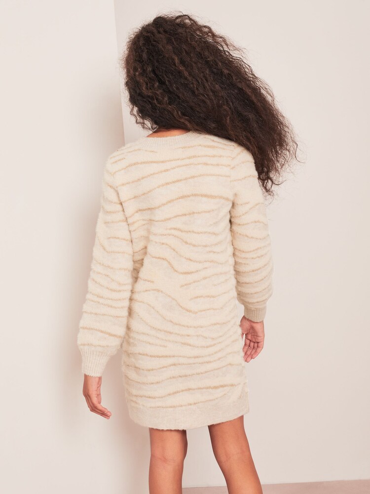 Lipsy Cream Tonal Zebra Knit Dress - Image 3 of 3 Lipsy Cream Tonal Zebra Knit Dress - Image 3 of 3