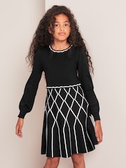 Lipsy Monochrome Check 2in1 Long Sleeve Knitted Dress - Image 1 of 1