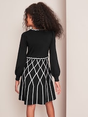Lipsy Monochrome Check 2in1 Long Sleeve Knitted Dress - Image 3 of 4