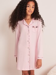 Lipsy Pink Jersey Long Sleeve Shirt Nightie - Image 1 of 4
