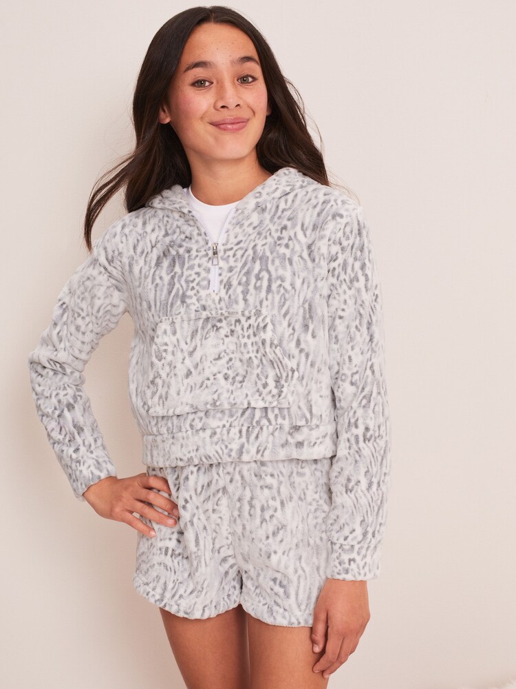 Animal gris - Pyjama Lipsy short en polaire à deux tailles - Image 1 de 4 Animal gris - Pyjama Lipsy short en polaire à deux tailles - Image 1 de 4