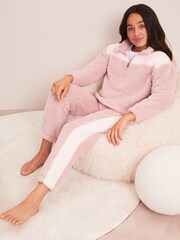 Lipsy Pink Cosy Twosie Fleece Pyjamas - Image 1 of 4