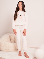 Lipsy White Cosy Fleece Novelty Pyjamas - Image 2 of 4