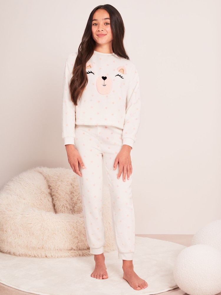 Lipsy White Cosy Fleece Novelty Pyjamas - Image 2 of 4