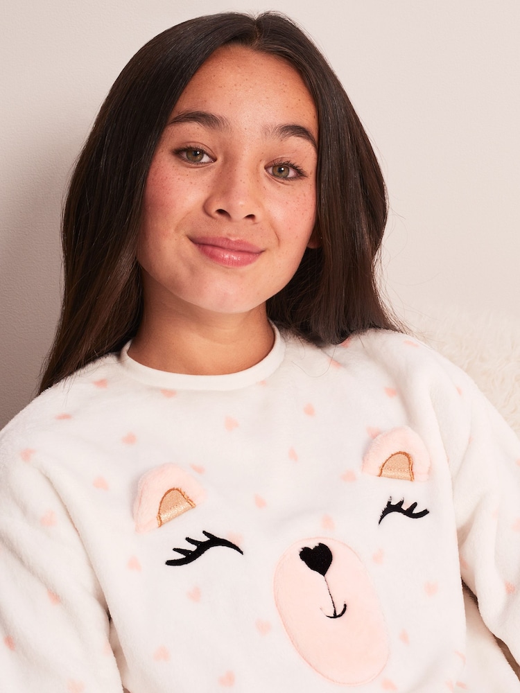 Lipsy White Cosy Fleece Novelty Pyjamas - Image 4 of 4
